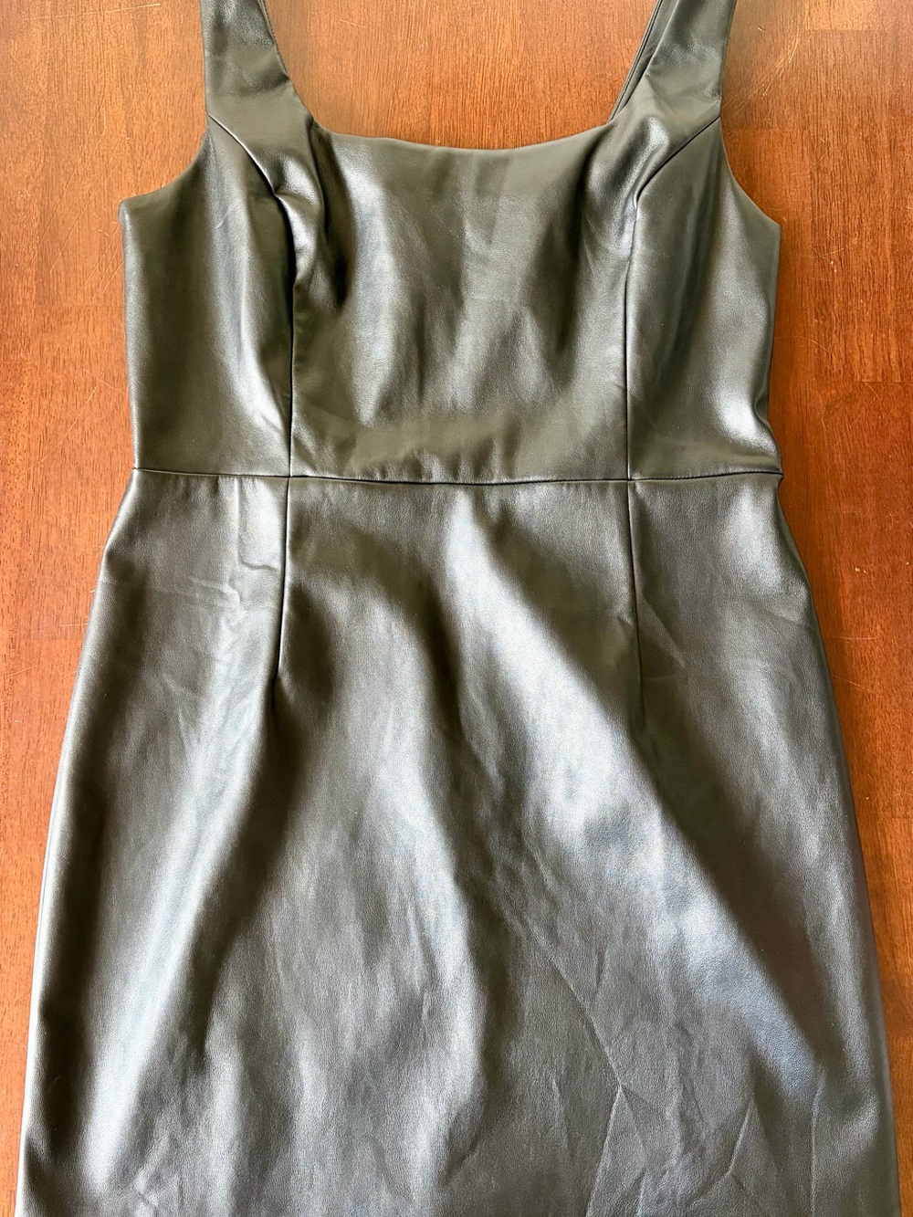 Sleek Black Faux Leather Mini Dress - Women's